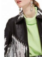 Harley Quinn Black Fringe Real Leather Jacket