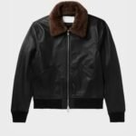 Hill Bomber Black Shearling Leather Jacket