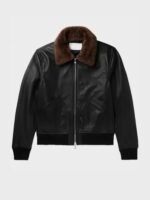 Hill Bomber Black Shearling Leather Jacket