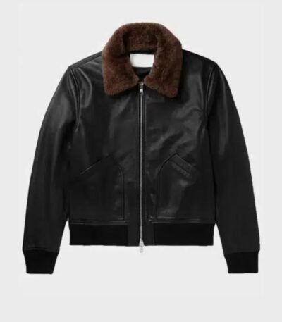 Hill Bomber Black Shearling Leather Jacket