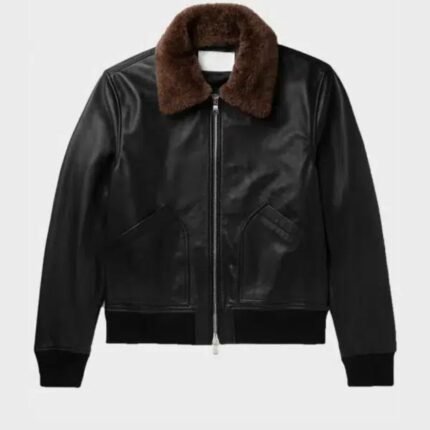 Hill Bomber Black Shearling Leather Jacket