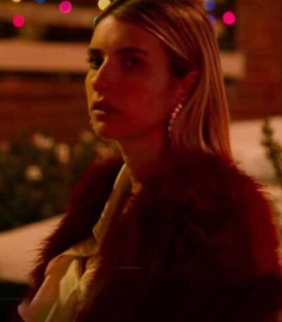 Holidate 2020 Emma Roberts Red Fur Coat