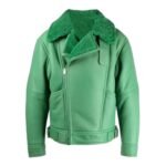 Holly Aviator Shearling Fur Green Biker Jacket