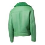 Holly Aviator Shearling Fur Green Biker Jacket