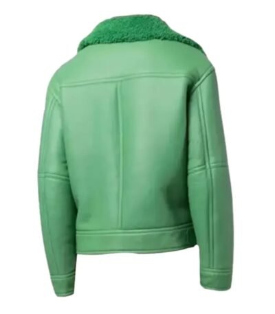 Holly Aviator Shearling Fur Green Biker Jacket