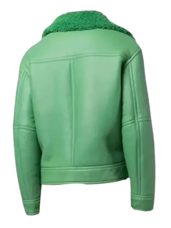 Holly Aviator Shearling Fur Green Biker Jacket
