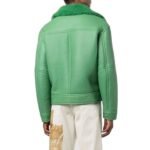 Holly Aviator Shearling Fur Green Biker Jacket