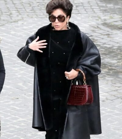House of Gucci Lady Gaga Black Leather Coat