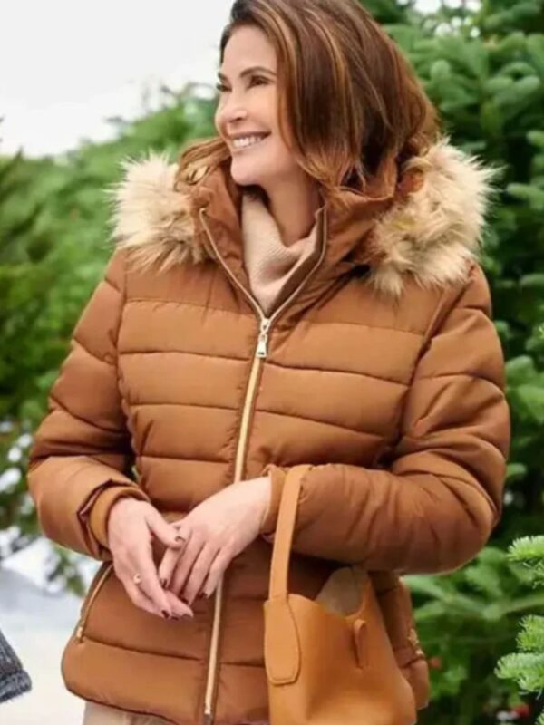 How to Fall in Love by Christmas 2023 Teri Hatcher Brown Puffer Jacket