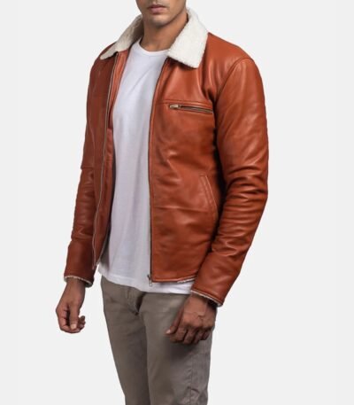 Howard Tan Brown Fur Collar Leather Jacket
