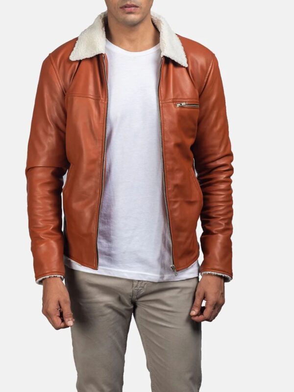 Howard Tan Brown Fur Collar Leather Jacket