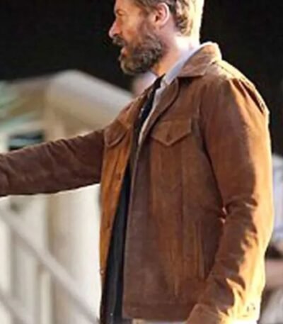 Hugh Jackman Brown Suede Bomber Jacket