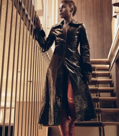 Issa Rae The Lovebirds Black Long Leather Coat