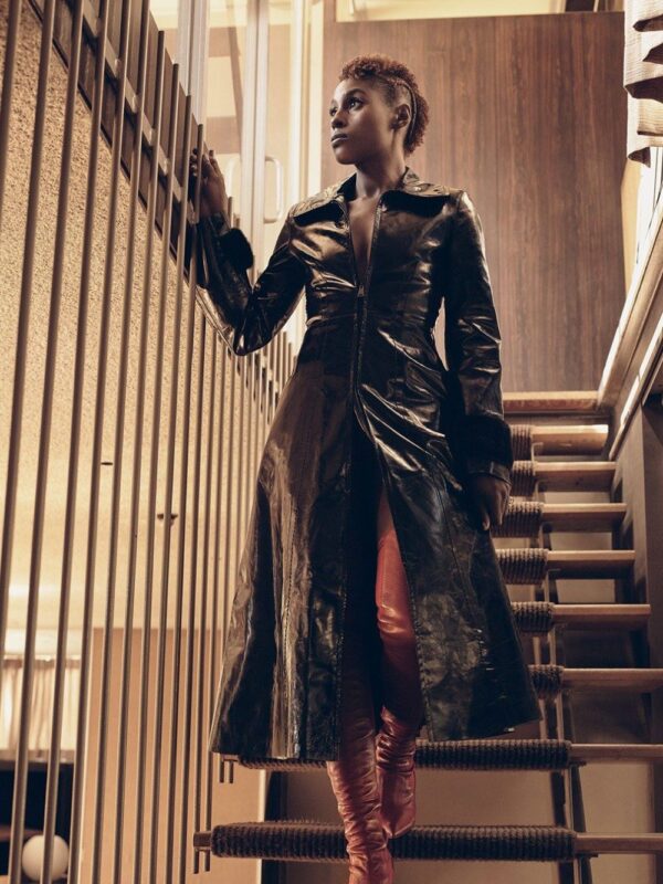 Issa Rae The Lovebirds Black Long Leather Coat