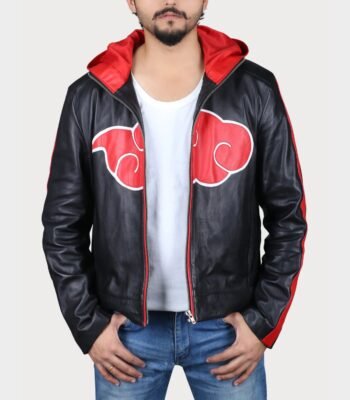 Itachi Uchiha Akatsuki Black Biker Leather Jacket