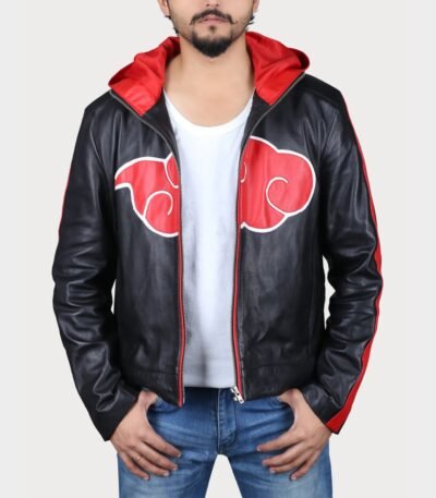 Itachi Uchiha Akatsuki Black Biker Leather Jacket