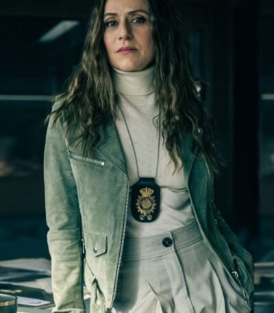 Itziar Ituño Berlin 2023 TV Series Green Leather Jacket