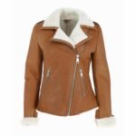 Jacqueline Tan Brown Shearling Suede Biker Jacket