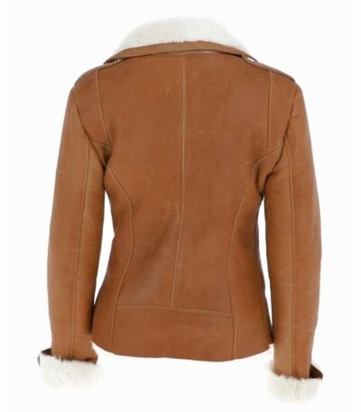 Jacqueline Tan Brown Shearling Suede Biker Jacket