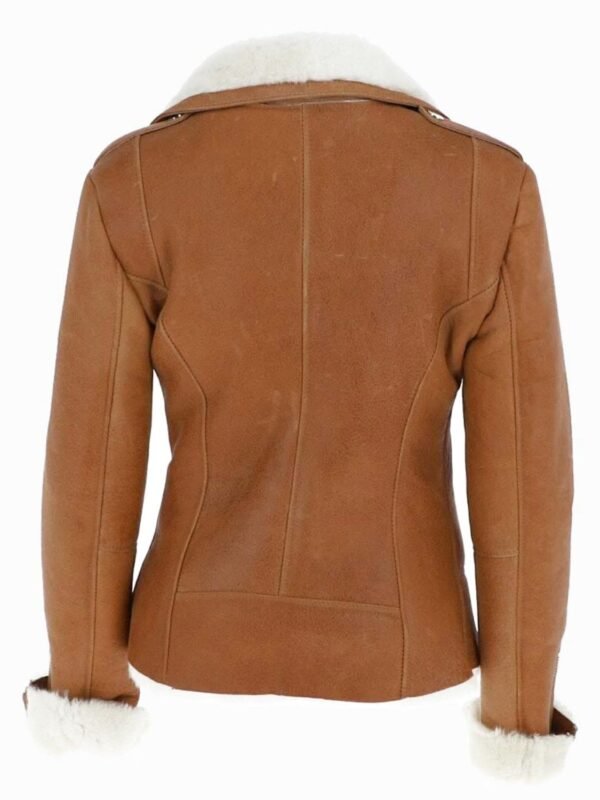 Jacqueline Tan Brown Shearling Suede Biker Jacket