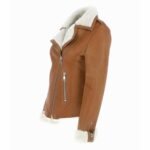Jacqueline Tan Brown Shearling Suede Biker Jacket