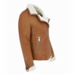 Jacqueline Tan Brown Shearling Suede Biker Jacket