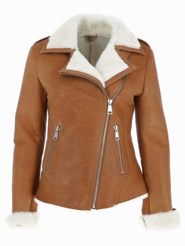 Jacqueline Tan Brown Shearling Suede Biker Jacket