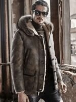 Jamie Hooded Shearling Parka Leather Jacket