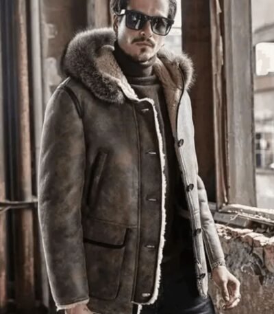 Jamie Hooded Shearling Parka Leather Jacket