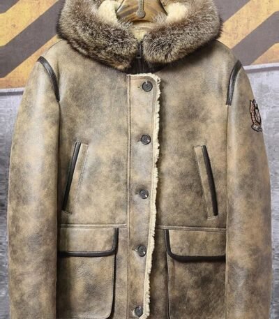 Jamie Hooded Shearling Parka Leather Jacket