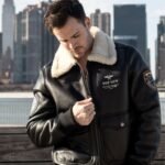 Jared Top Gun Shearling Fur B3 Black Leather Jacket