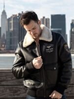 Jared Top Gun Shearling Fur B3 Black Leather Jacket