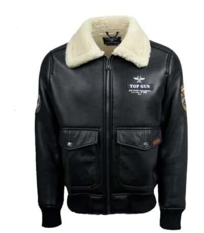 Jared Top Gun Shearling Fur B3 Black Leather Jacket