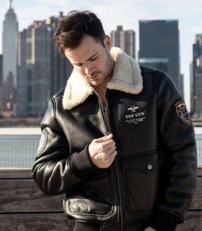Jared Top Gun Shearling Fur B3 Black Leather Jacket