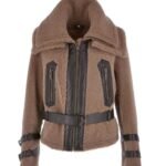 Jenna Double Collar Brown Shearling Fur Jacket