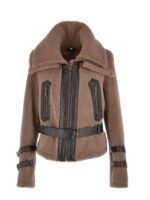 Jenna Double Collar Brown Shearling Fur Jacket