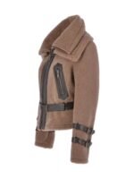 Jenna Double Collar Brown Shearling Fur Jacket