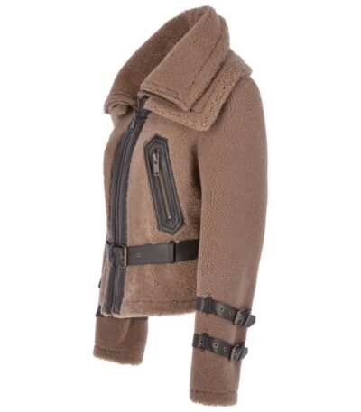 Jenna Double Collar Brown Shearling Fur Jacket