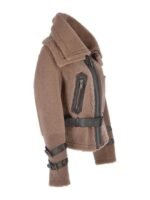 Jenna Double Collar Brown Shearling Fur Jacket