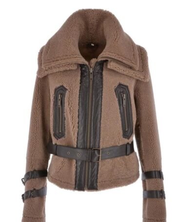 Jenna Double Collar Brown Shearling Fur Jacket