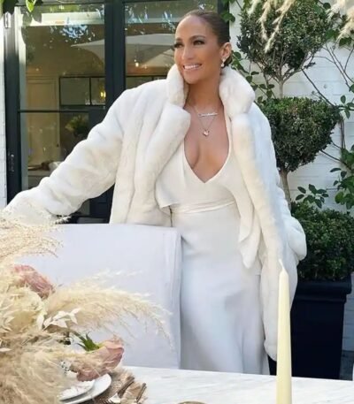 Jennifer Lopez American singer White Shearling Fur Coat