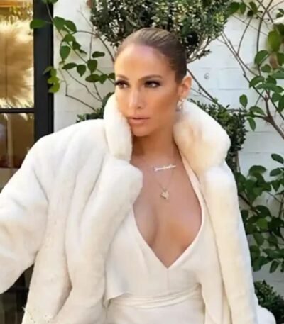 Jennifer Lopez American singer White Shearling Fur Coat