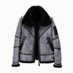 Jeremy Grey Black Shearling Fur SF Bomber Jacket