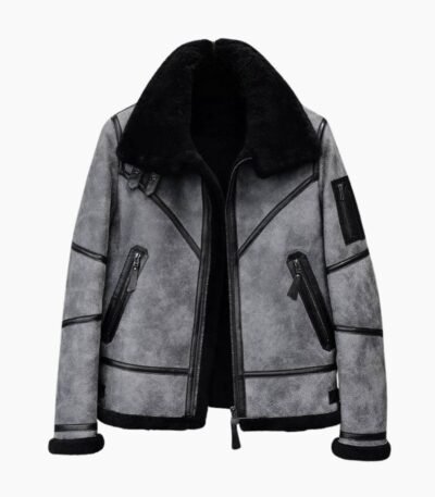 Jeremy Grey Black Shearling Fur SF Bomber Jacket