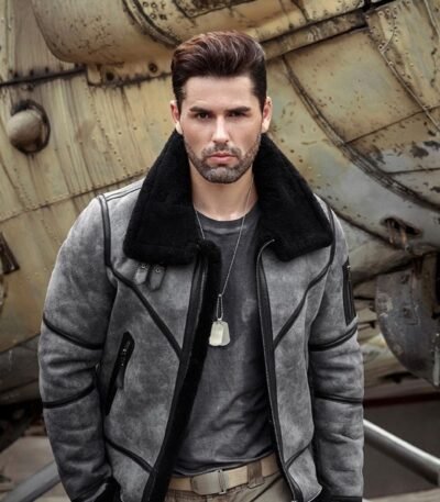 Jeremy Grey Black Shearling Fur SF Bomber Jacket