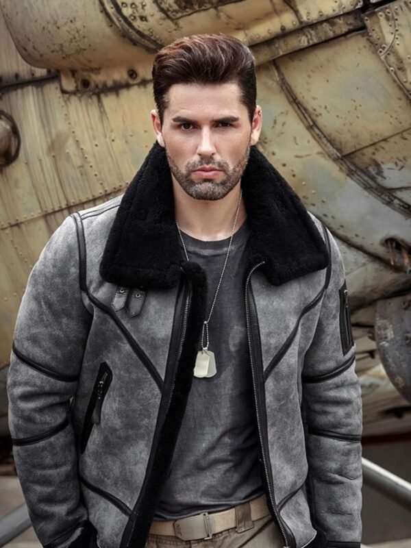 Jeremy Grey Black Shearling Fur SF Bomber Jacket