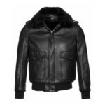 Jethro Black Leather Bomber jacket