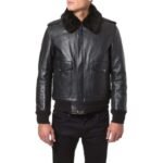 Jethro Black Leather Bomber jacket