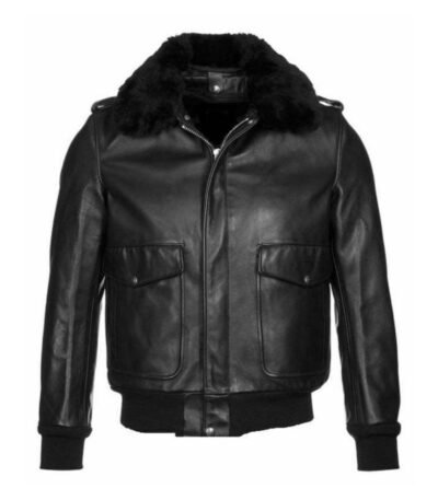 Jethro Black Leather Bomber jacket