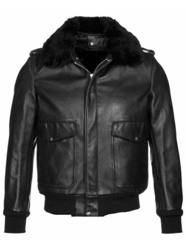Jethro Black Leather Bomber jacket